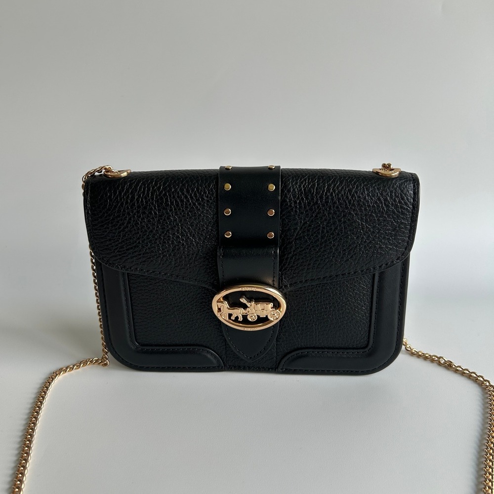 Coach Georgie Crossbody With Rivets Black Pebble Leather Bag 6925